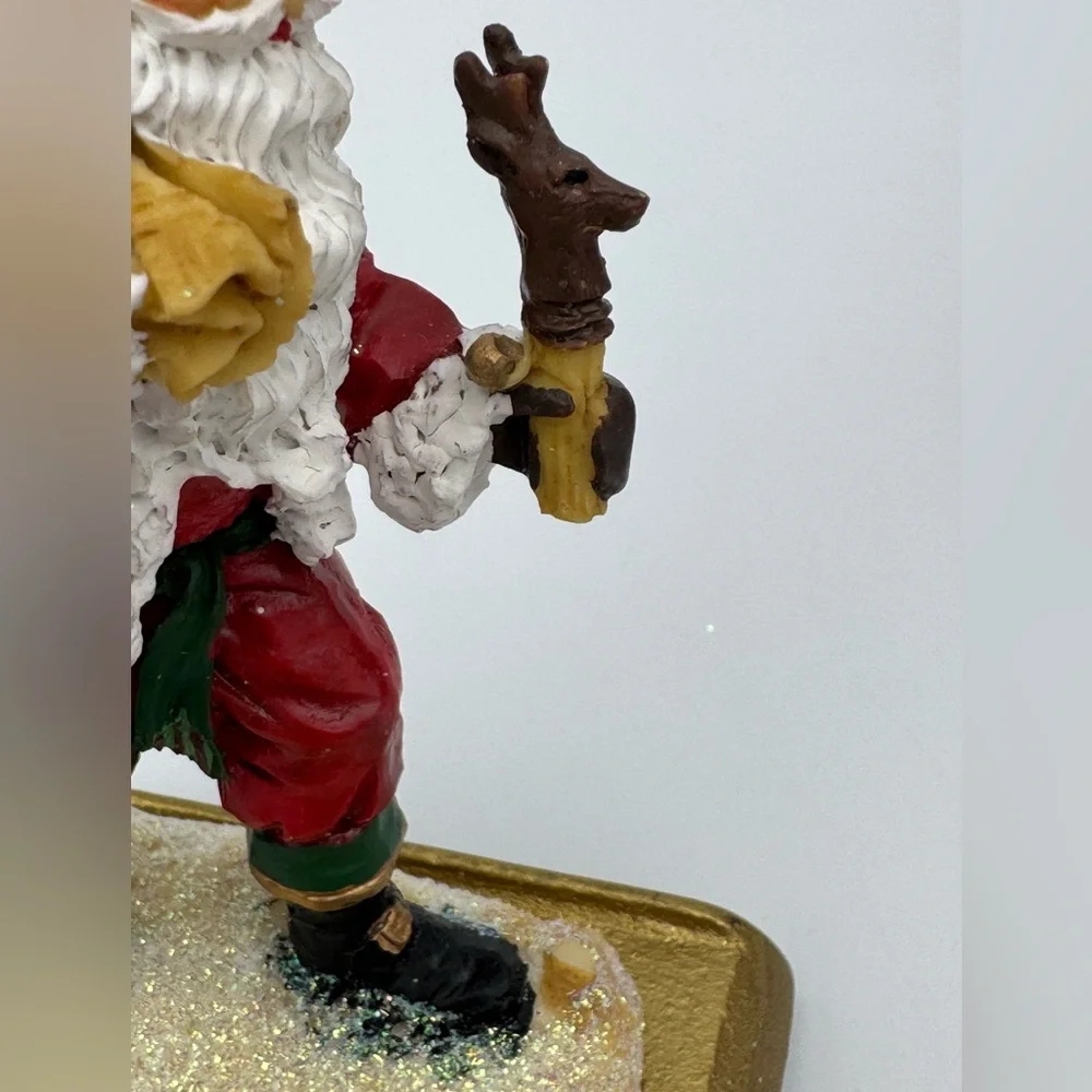 Vintage Santa’s Workbench Hiking Santa Stocking Holder Hand Painted Cast‎ Iron